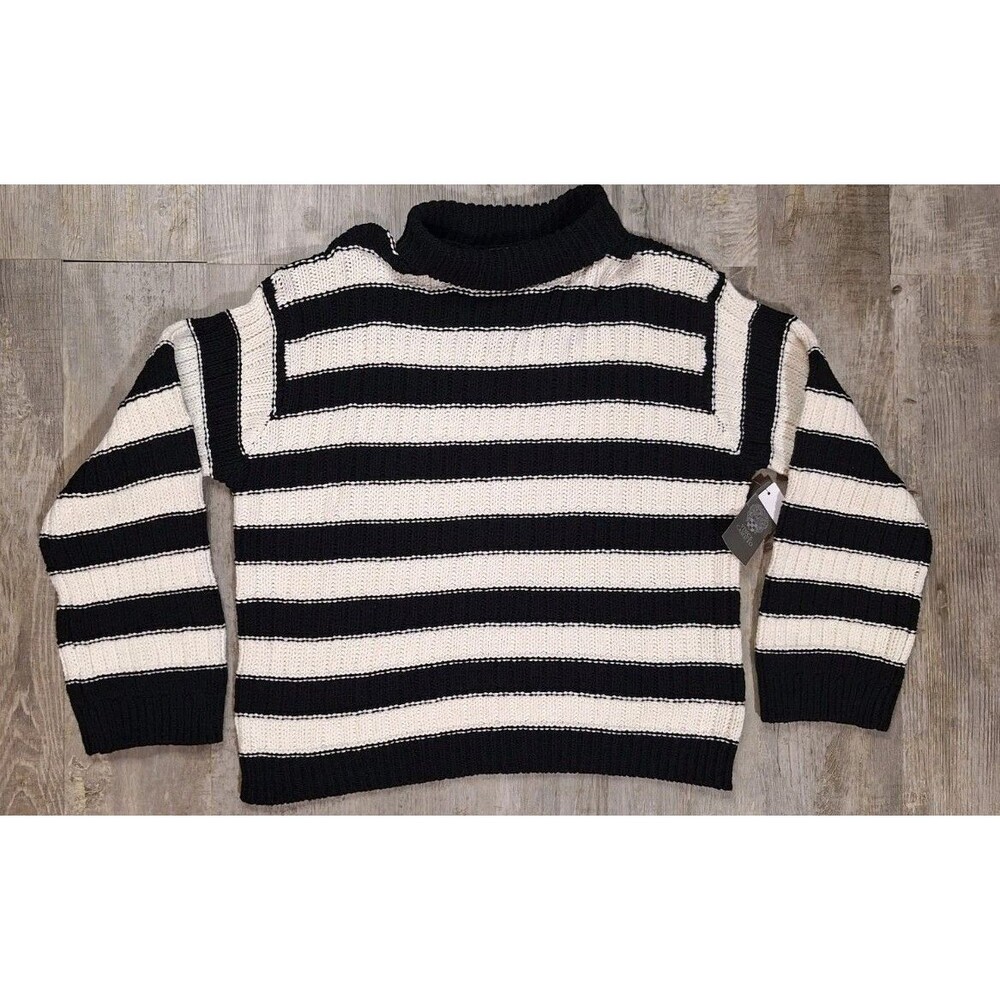 Vince Camuto Women's Medium Black & White Striped Mock Neck Pullover Sweater NWT